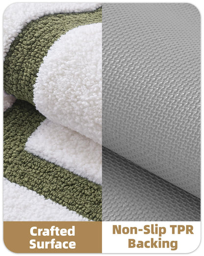 Color&Geometry Extra Soft Absorbent Microfiber Bath Rugs, Non-Slip Bathroom mat, Small Washable Plush Bath Mats for Bathroom, Shower, Tub, Laundry, 17x30, White Green