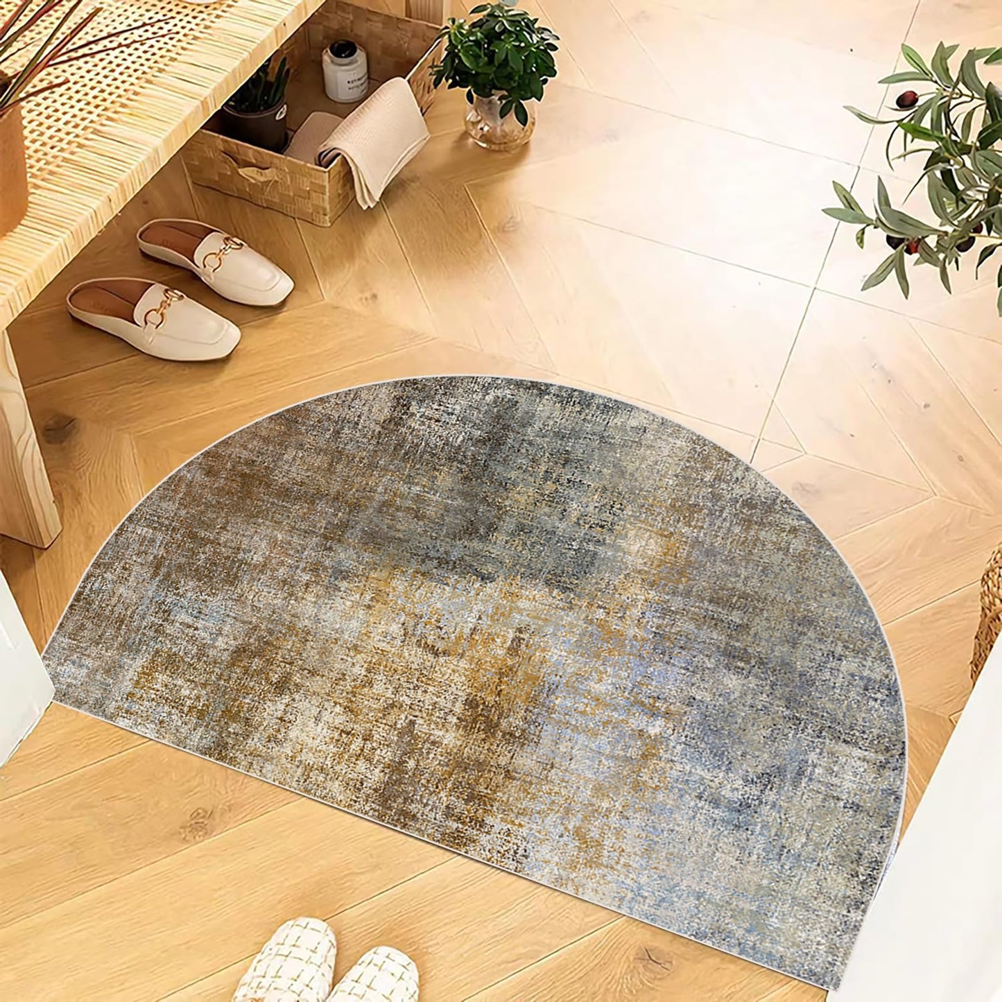TOMWISH Half Round Doormat Floor Rug Mat Semi Circle Floor Rug Entryway Door Mat Half Moon Doormat Welcome Mat 18X30Inch Indoor Rug for Living Room Kitchen Bedroom