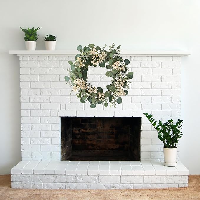 Sullivans 20 Inch Eucalyptus and Waxflower Wreath, Spring, Summer, and Everyday Artificial Wreath, Front Door Decor, Indoor & Outdoor Wreaths, Entryway and Porch Décor
