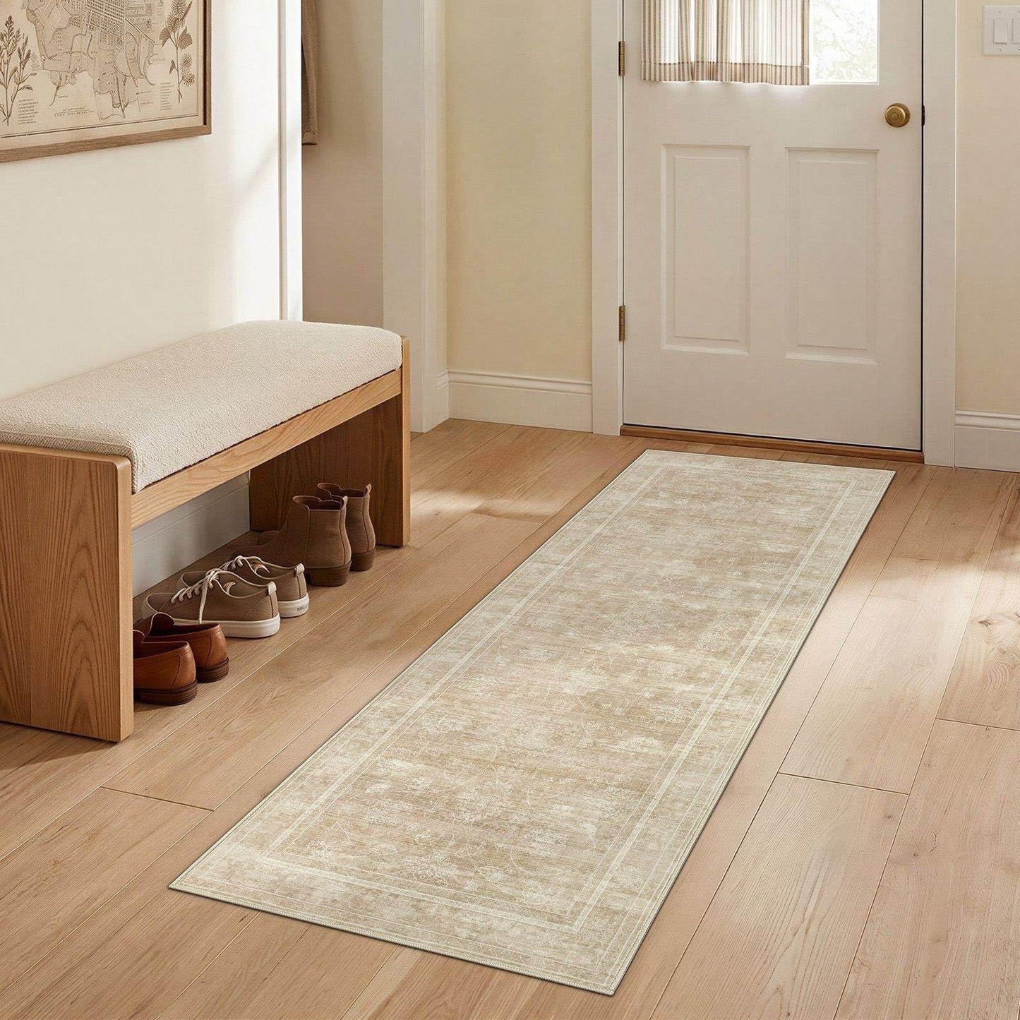 UERMEI 2x6 Machine Washable Runner Rug: Vintage Non Slip Low-Pile Stain-Resistant Hallway Floor Carpet, Soft for Entryway Kitchen Bathroom, Kid Pet Safe Robot Vacuum Friendly - Brown