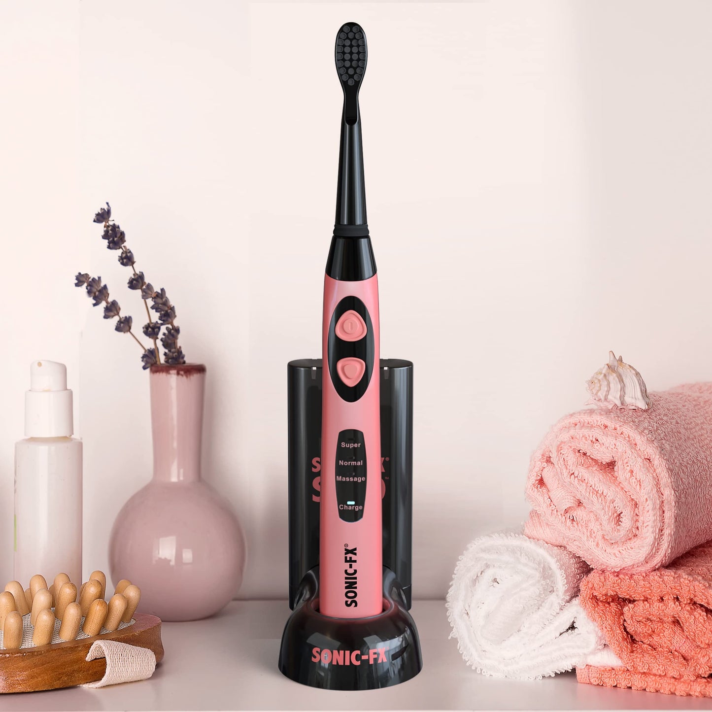 Sonic-FX Solo Electric Toothbrush - 3 Brushing Modes - with Intelligent Auto-Timer, Includes 2 Tooth Brush Heads, and 1 Interdental Head, Rechargeable, Electronic Charging/Storage Base (Black)