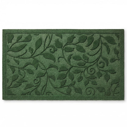 VivaNest Green Leaves Ivy Scroll Outdoor Indoor Entrance Door mat, Durable Absorbent Mud Scraper Mat for Front Door, Thick Natural Rubber Back, Easy Clean Entryway Welcome Mat 17x30 Inch, Low Profile