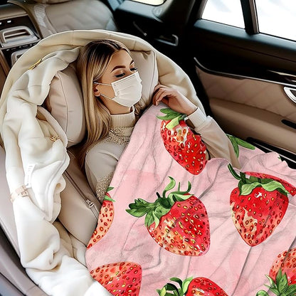 Throw Blanket, Cute Strawberry Blanket Fruit Throw Blankets for Bed Kids Adults, Lightweight Cozy Blanket for Living Room, Bedroom 50"x60"