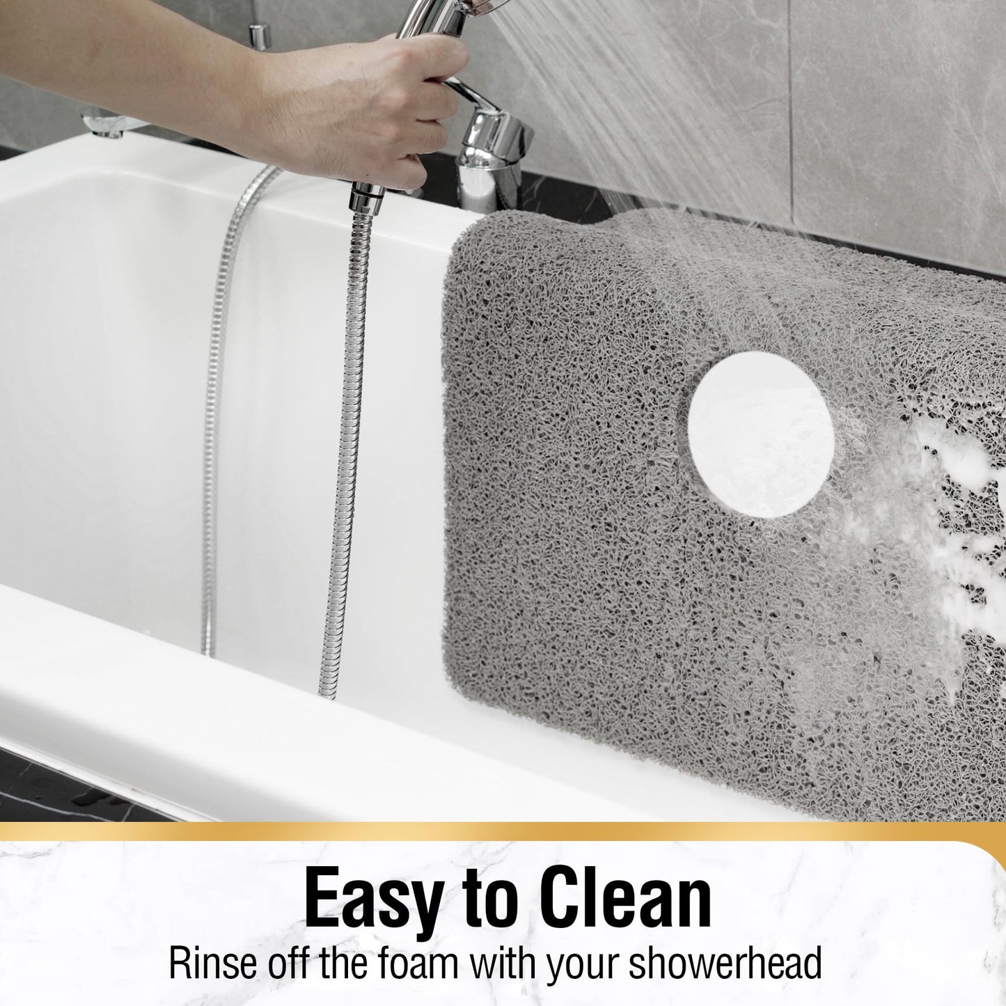 HITSLAM Square Shower Mat, 24 x 24 Inch Non Slip Bath Mat for Tub, Soft PVC Loofah Bathtub Mats with Drain Holes, Quick Drying Bathroom Stall Floor Mat, Bathroom Accessories Without Suction Cup, Grey
