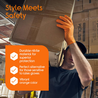Inspire Heavy Duty Orange Nitrile Gloves | ULTRA 8 Mil Diamond Textured Grip | Industrial Mechanic Disposable Cleaning Gloves Medium, 1000 Count