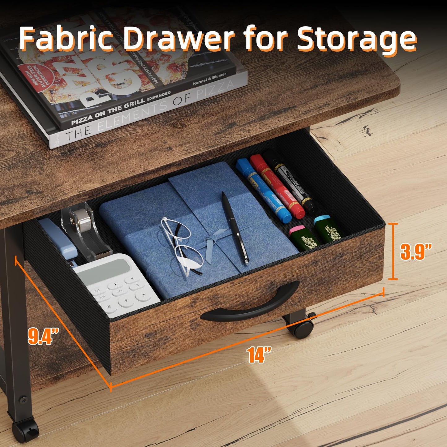YAOHUOO Large Printer Stand with Storage Drawer, 2-Tier Under Desk Table for Home Office, Fits Fax Machine/3D Printer/Scanner (Brown)