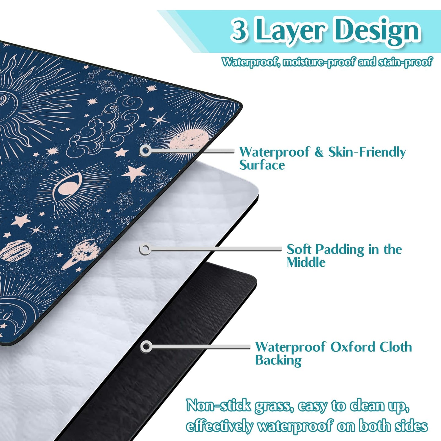 awufncksn Gothic Picnic Blankets Waterproof Foldable,60″X80″Thick Picnic Mat Blue Outdoor Blanket for Grass, Sun and Moon Beach Blanket Sandproof Picnic Accessories for Camping Party Travel Park Lawn