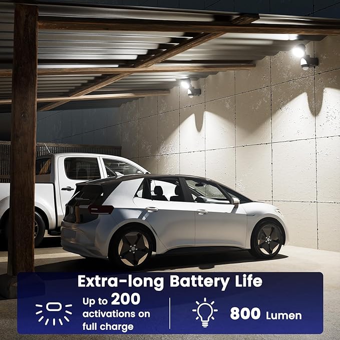 AIXPI Battery Operated Powered Motion Sensor Lights Outdoor 800LM 6000 mAh, Rechargeable LED Flood Light Spotlight for Garage, Yard, Porch 2Pack