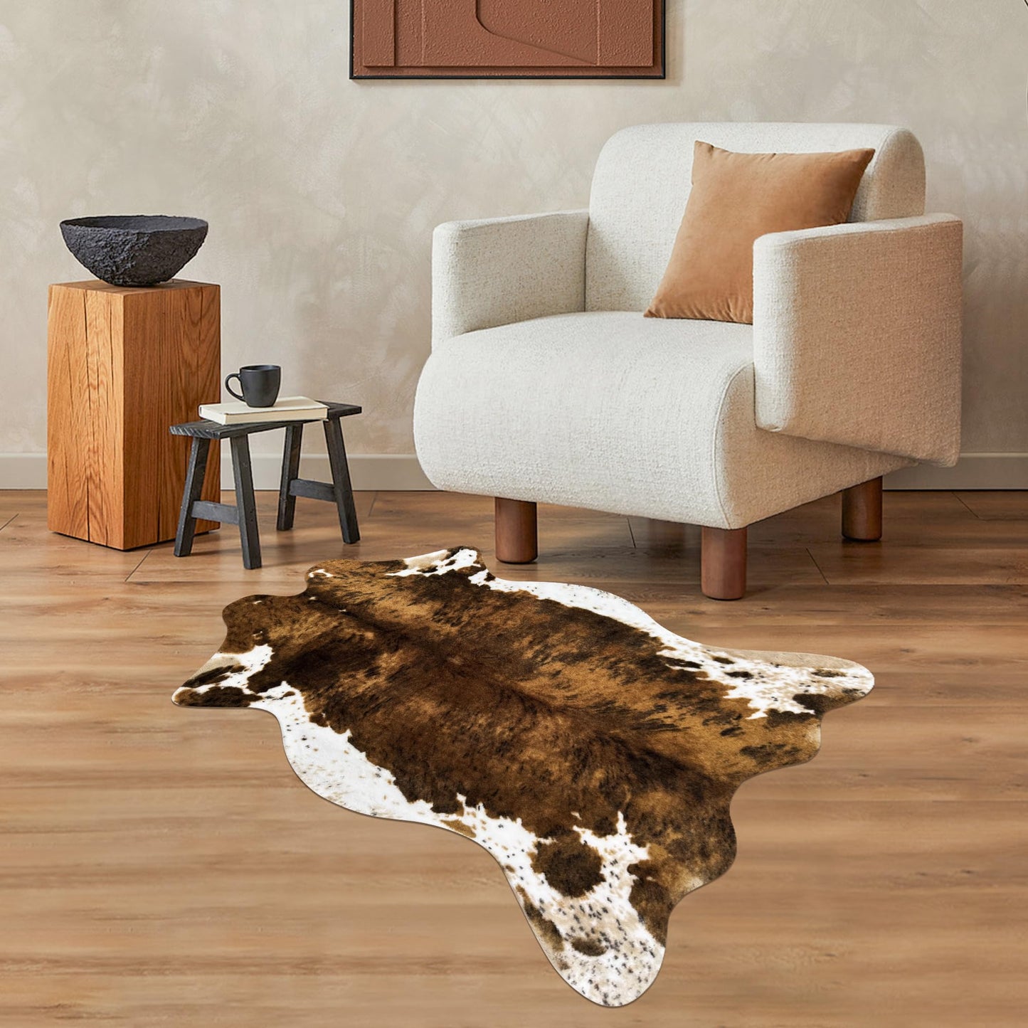 Aoczes Small Faux Cowhide Rug Cow Carpet Western Home Decor Cow Print Area Rug for Bedroom, Living Room, Kids Room, Table, Office, Brown, Mat, 3.6x2.46 Feet(75x110cm)