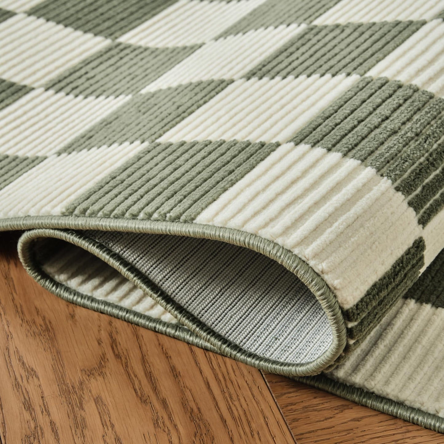 Revival Rugs Gambit 4'x6' Area Rugs for Kitchen Bedroom Dining Room - Washable, 100% Recycled, Oeko-TEX Certified, Modern, Medium Pile, Green, Beige