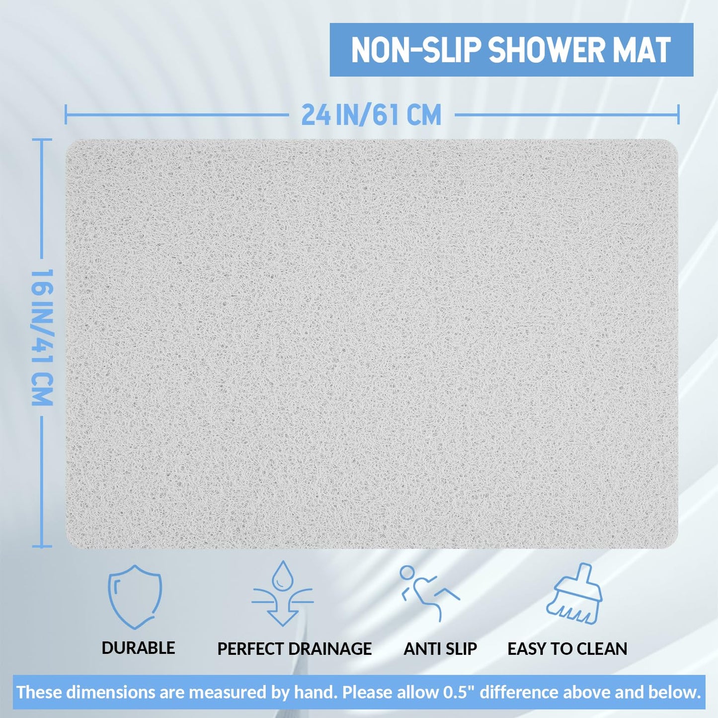 Hargiis Non-Slip Bathtub Mat, Anti Slip Shower Mat, Fast Drying Bathtub Mats, Foot Scrubber Mat, Anti Slip Mat for Tub, Floor, Bathroom, Kitchen, Home, Hotel (White 24"×16")