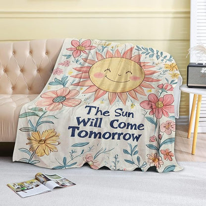 Retro Sun Fleece Blanket - 40x50in Cute Cheerful Floral Vintage Throw Blankets,Soft Cozy Lightweight, Ideal for Living Room Home Decor and Kids Women Girls Gifts