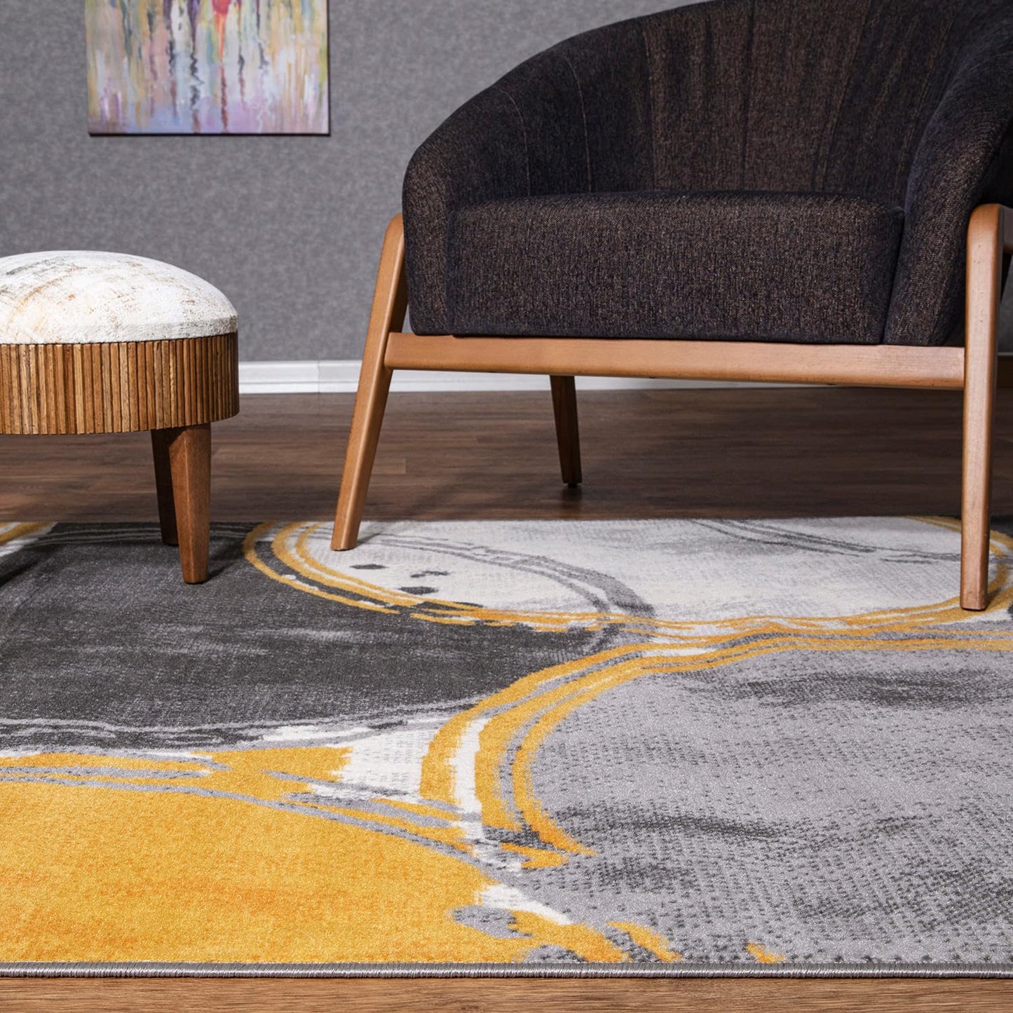 Rugshop Evora Modern Yellow Area Rug, Contemporary Circles Design, Non-Shedding Carpet for Large Living Room or Bedroom, 7'10" x 10'