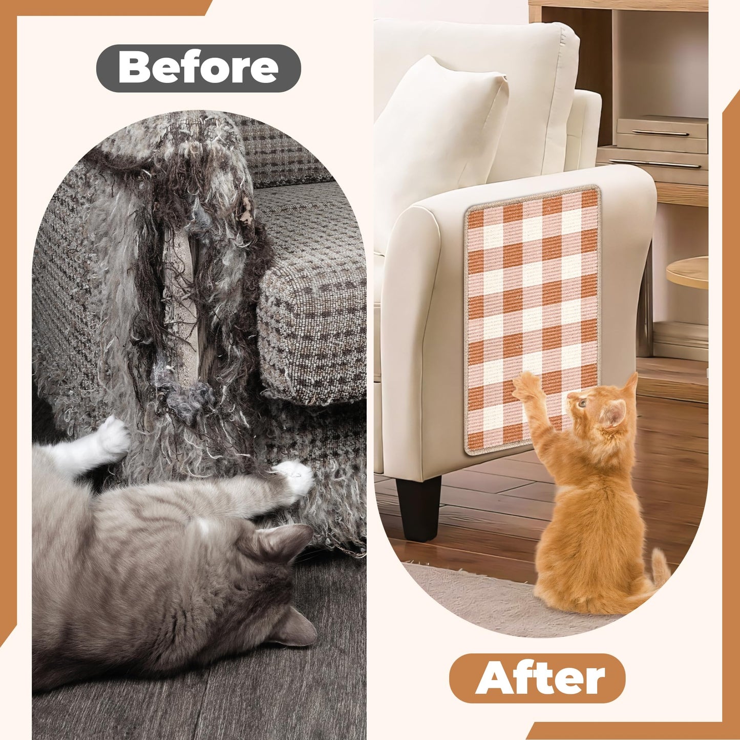 LESISSMER Cat Scratcher Mat, Natural Sisal Cat Scratch Pad, 23.6x15.7 Inch Horizontal Cat Floor Scratching Pads Rug with Hook & Loop to Protect Couch & Carpets & Sofas（Coffee White）