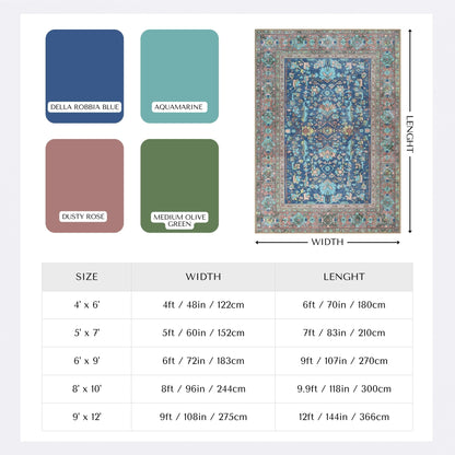 GIONARA Navy Blue Oushak Large Area Rug 8x10 - Washable Boho Rug Vintage Turkish Non-Slip Carpet Non-Shedding Extra Large Area Rugs for Living Room, Dining, Bedroom, Lounge, Farmhouse