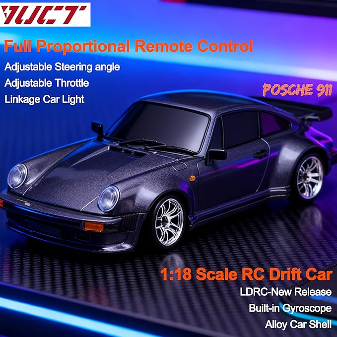 YUCT LDRC 1/18 Scale RC Drift Car RWD Drifting with ESP Gyro Posche 911 Model Car with Alloy Shell for Adults LD1898 Purple