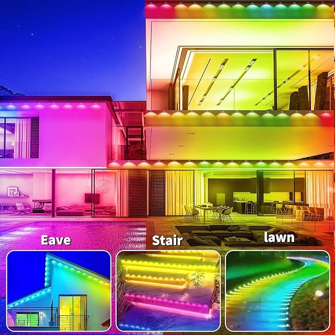 500FT Permanent Outdoor RGB Light,IP67 Waterproof Smart LED Eaves Lights with App/Remote Control,for Christmas and All Holiday Decor,Daily and Accent Lighting,House Roof and Garden Lighting