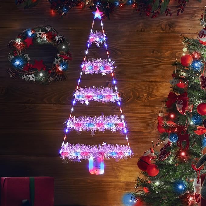 Toodour Christmas Decorations Indoor Lights, 2.65ft LED Christmas Lights, Red White Blue Wall Window Hanging Light, Battery Operated Holiday Decoration for Outdoor Garden New Year Home Decor