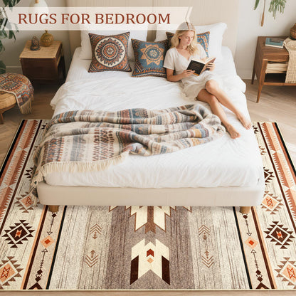 B BENRON Western Rugs for Living Room, Non Slip Rustic Rug for Bedroom Dining Table Kitchen, Washable Aesthetic Area Rugs for Home Decor, 5ft x 7ft, Warm Beige