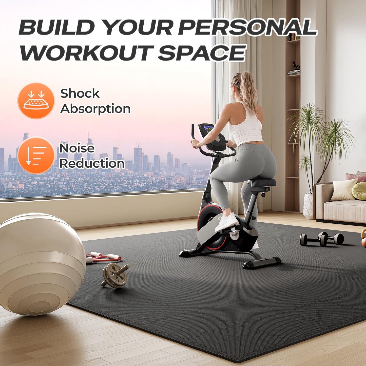 SUPERJARE Gym Floor Mats, EVA Foam Puzzle Exercise Mats, Interlocking Floor Mats, Cushioned Foam Floor Tiles, Gym Flooring Workout Mat for Home Gym, Playroom, Garage, 18 PCS, 12.6"x12.6"x0.4", Black