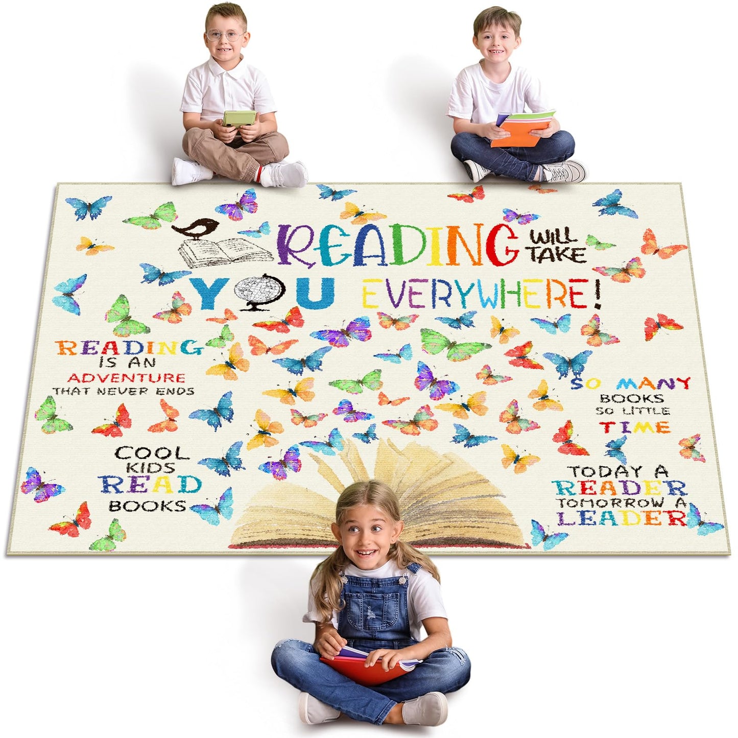Teenyyou 5 x 3.3 ft Large Classroom Rug Elementary Reading Educational Area Rug Kids Room Children Classroom Carpet Playroom Learning Colorful Square School Decor Seating Carpet 7 Seats