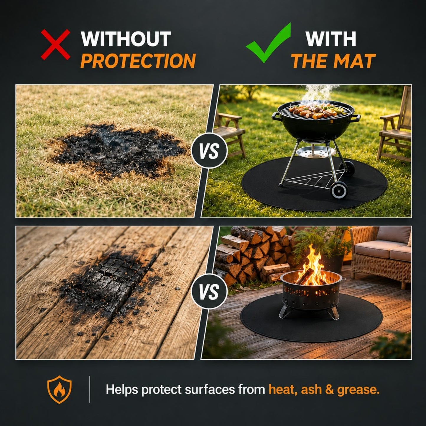 36inch Fire Pit Mat, Round Under Grill Blanket for Outdoor Grill, Fireproof Mat, Oil Proof Waterproof Under Floor BBQ Accessories Protector for Solo Stove Accessories