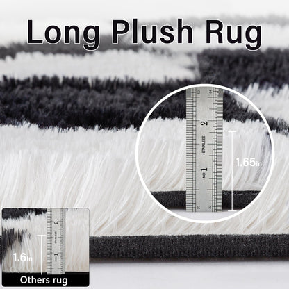 PureCozy Checkered Rug 5x8 for Living Room, Black and White Modern Shag Rugs Super Soft Washable Indoor Office Fuzzy Carpet Non-Slip Fluffy Rugs for Bedroom Home Aesthetic Decor