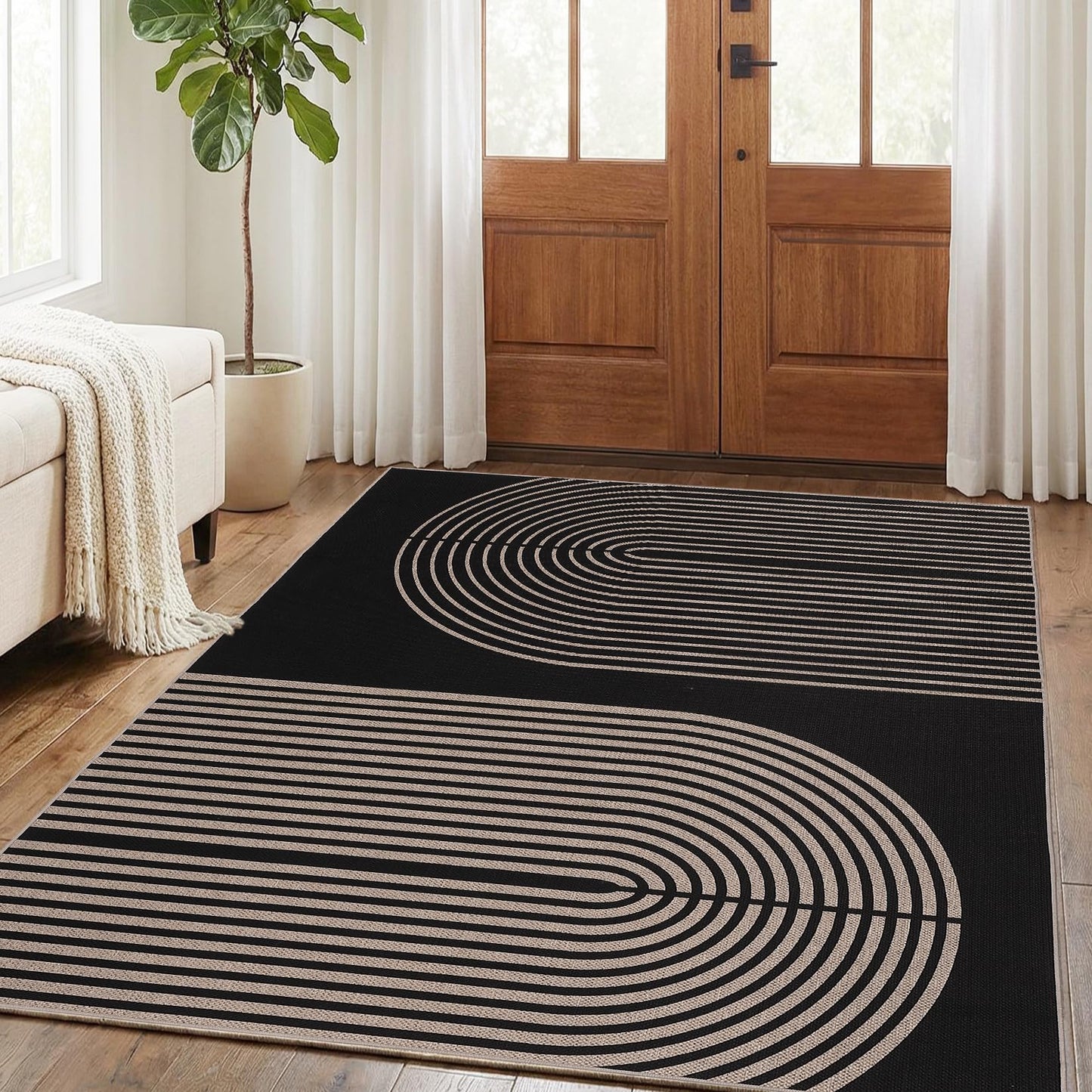 GarveeHome Modern Rainbow Easy Jute 4x6 Area Rug, Indoor Outdoor Reversible Low Pile, Non-Slip & Washable Carpet for Living Room, Bedroom, Kitchen, Sunroom
