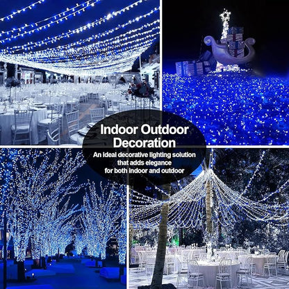 403 FT 1000 LED Christmas Lights Outdoor Decorations Super Long Fairy Lights Waterproof 8 Modes Timer Clear Wire String Lights for Outside House Tree Patio Yard Wedding Party Holiday-Blue&White