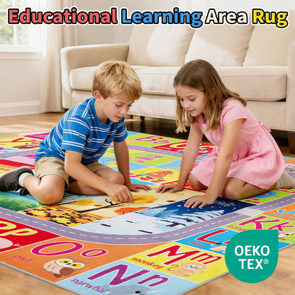 UKISS ABC Kids Rug,Toddler Educational Play Rug for Learning Alphabet, Numbers, Colors, Seasons and Animal Words,55"x55"Washable Classroom Area Rugs,Non-Slip Kids Play Mat Carpet for Playroom