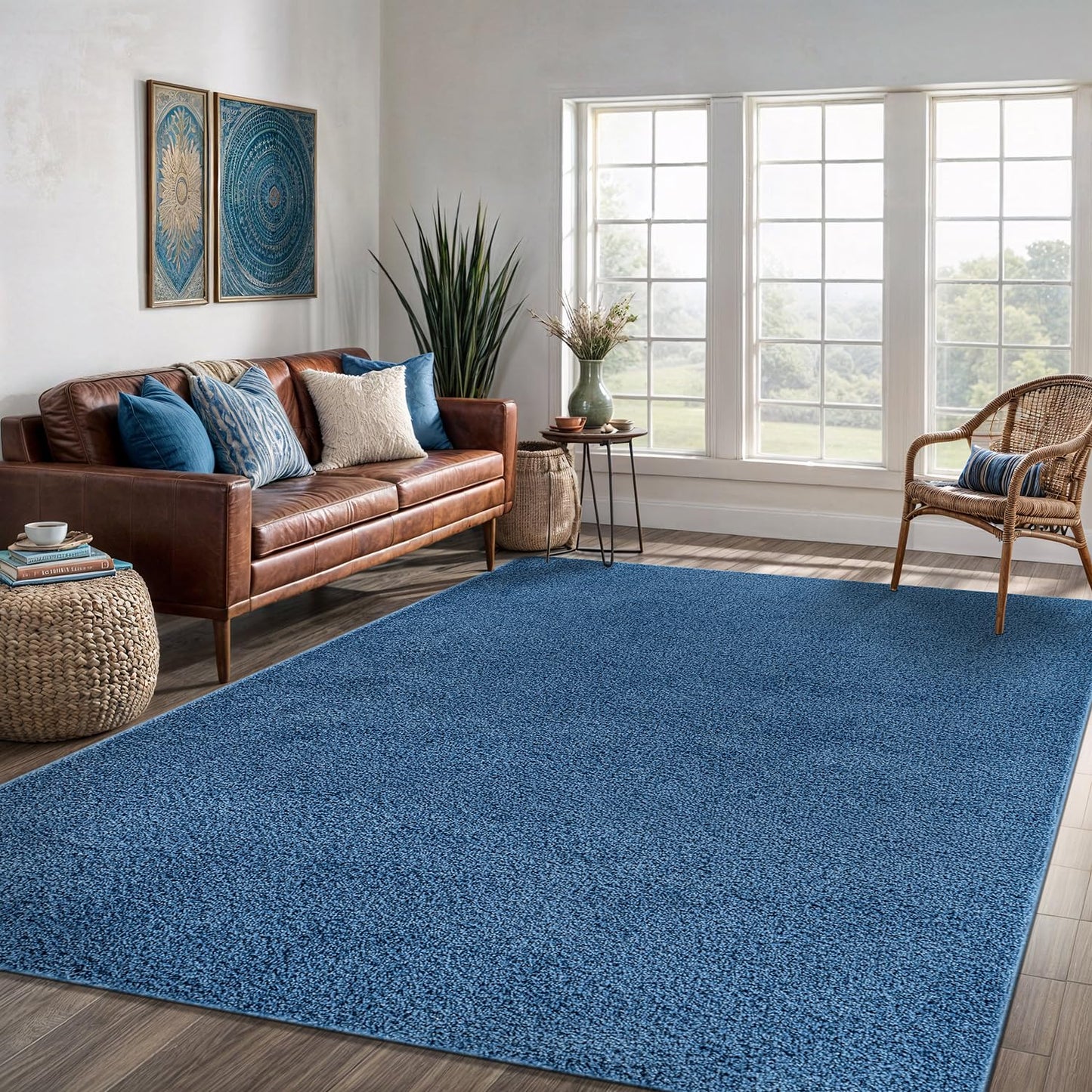 Area Rug 4x6 Blue Washable Indoor Rug Solid Non Slip Easy to Clean Non Shedding Indoor for Living Room Bedroom Kitchen Dining Room or Hallway (4 X 6 Blue)