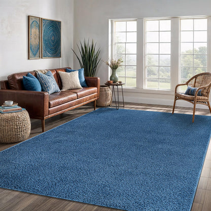 Area Rug 4x6 Blue Washable Indoor Rug Solid Non Slip Easy to Clean Non Shedding Indoor for Living Room Bedroom Kitchen Dining Room or Hallway (4 X 6 Blue)