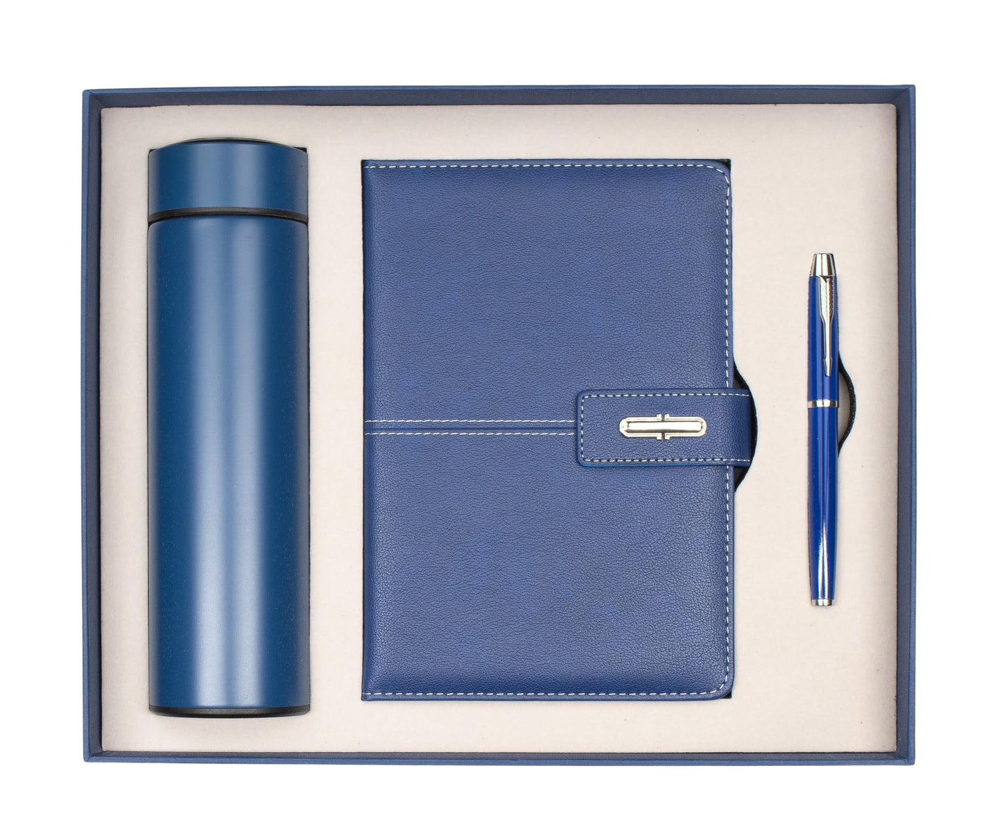 Shadow Breeze A5 Leather Notebook, Insulated Thermos and Executive Pen Gift Set in Premium Gift Box, 172 Pages 100GSM Ruled Pages, 12 oz, Great Gift for Business, School, Home (Blue)