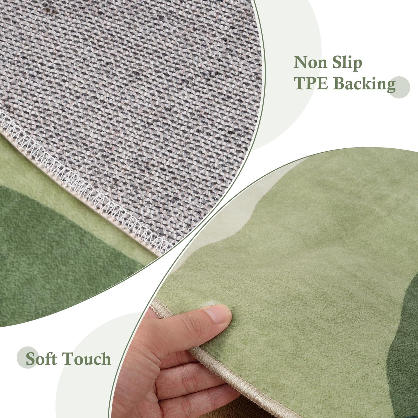 Sungea 6ft Round Rugs for Living Room,Soft Washable Non-Slip Large Circle Rug,Chic Mountain Low-Pile Circular Bedroom Rug Indoor Round Carpets for Kidsroom/Nursery/Office(Green)