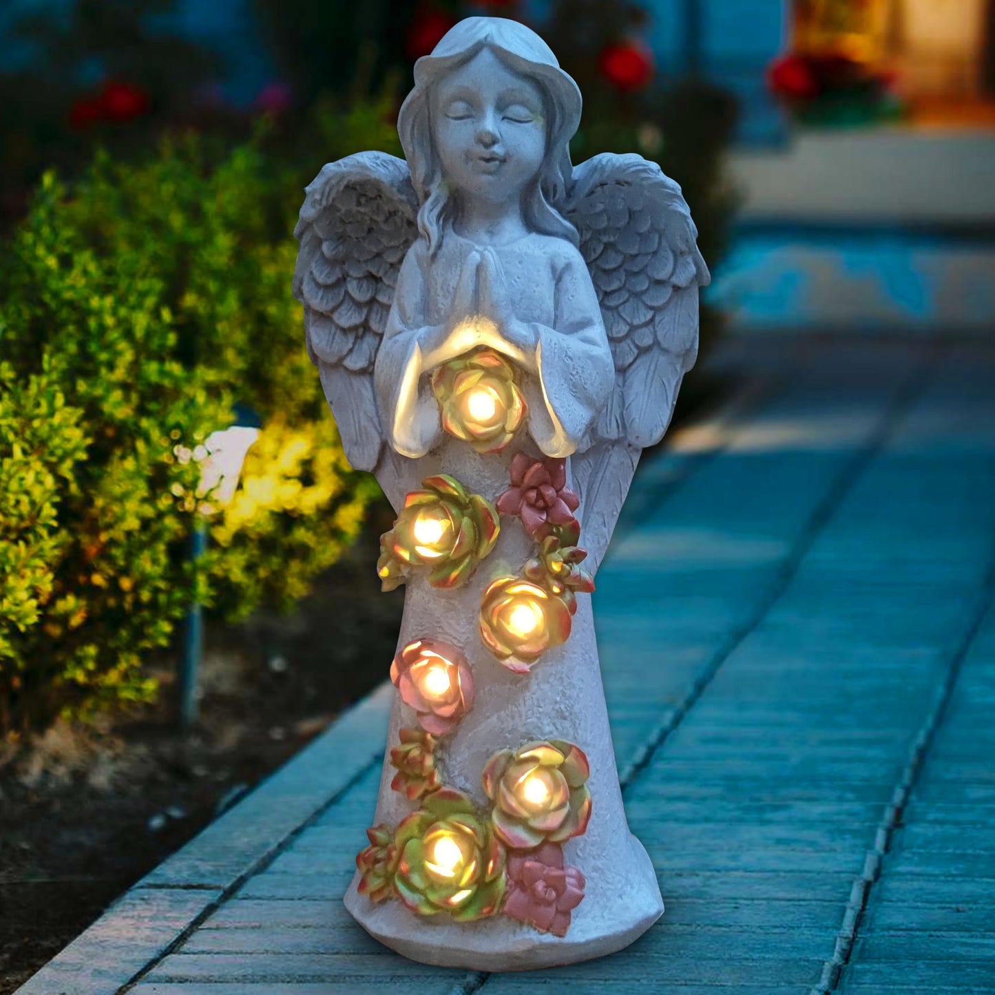 VIOYOUNS Angel Solar Garden Outdoor Statues with Succulent Plants and 6 LED Lights– Outside Solar Garden Decor Figurines -Remembrance & Sympathy Gifts Decorations