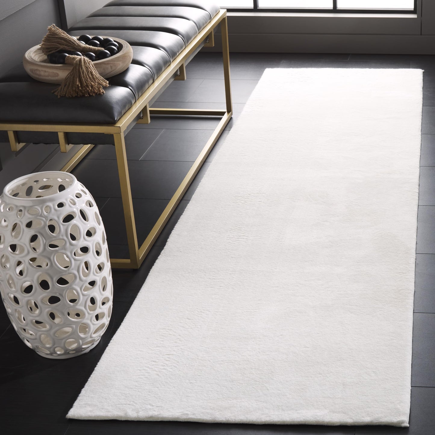 SAFAVIEH Washable Rug Faux Rabbit Fur Shag Collection - 2'3" x 8' Runner, Ivory, Slip Resistant & Easy Cleaning, Ideal for Living Room, Hallway, Foyer, Nursery, Bedroom, Boys & Girls Room (FRF100A)