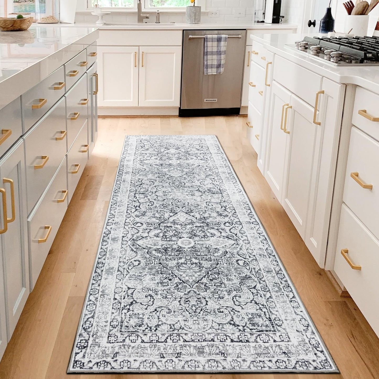 2x6 Hallway Runner Rug Washable : Vintage Soft Kitchen Laundry Runner Non Slip,Farmhouse Entryway Bathroom Distressed Floor Mat,Stain Resistant Bedroom Living Room Beside Carpet