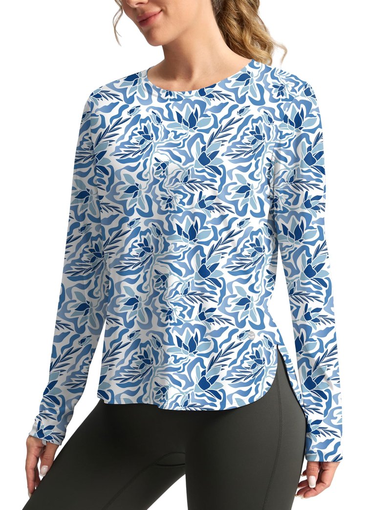 Women's Sun Shirts UPF 50+ Long Sleeve UV Protection Shirt Lightweight Quick Dry Workout Hiking Tops for Women(Peri Blue Freesia,XS)