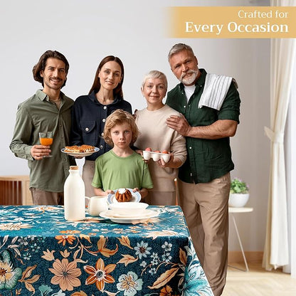 Maison d' Hermine Table Cloth Rectangle Table 100% Cotton 54 x 72 Inches Fall Tablecloth Reusable Everyday Use for Thanksgiving Christmas Decorations Dining Farmhouse Party (Luxury Loft - Dark Teal)