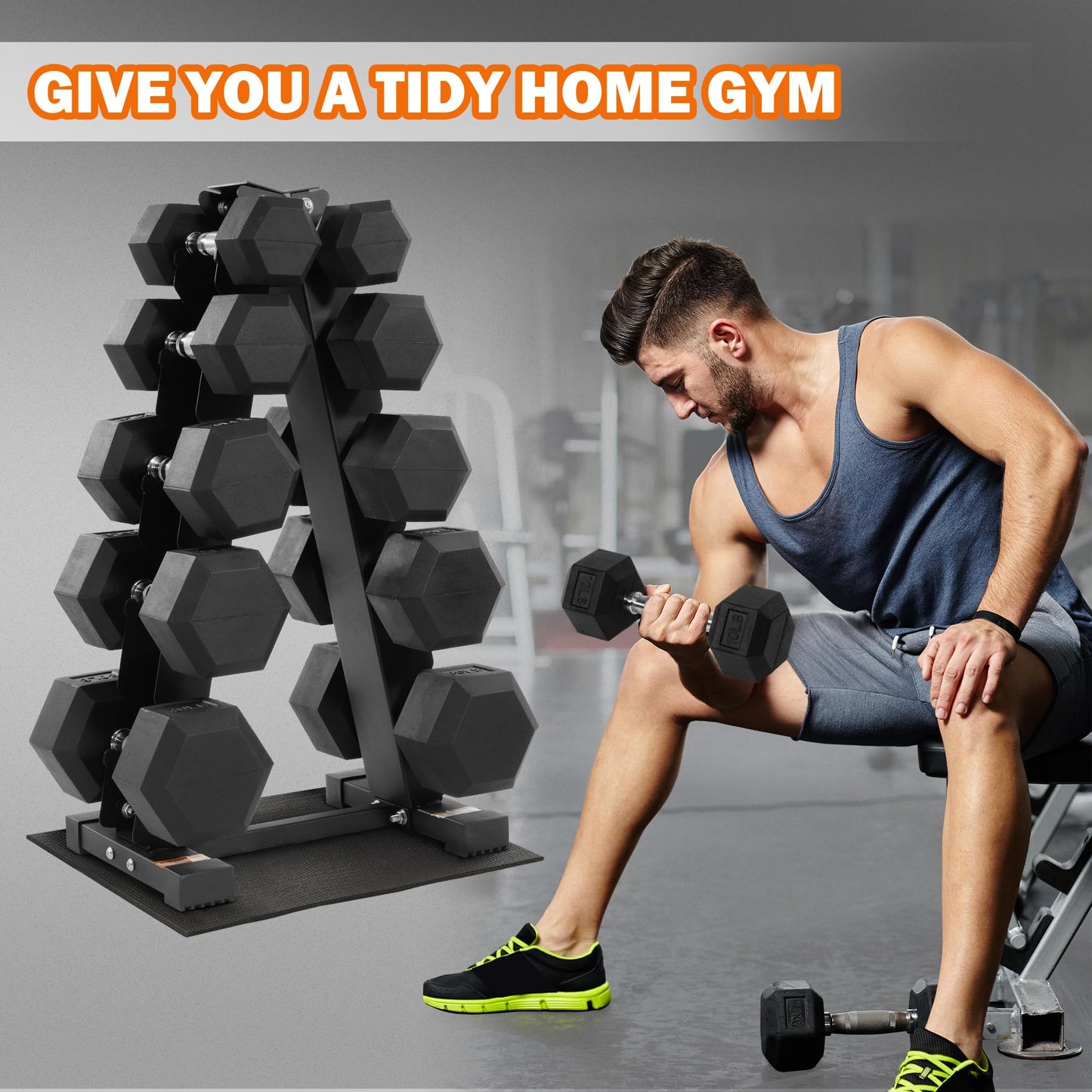 Fitvids Fitvids Rubber Coated Hex Dumbbell Weight Set and Storage Rack, 100LBS, 150LBS or 200LBS Set, 5-20 lbs, 5-25 lbs, 10-30 lbs Pairs