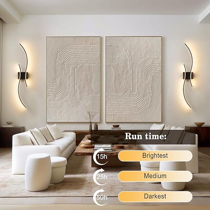 Battery Operated Wall Sconces with Remote Control, Stepless Colors 3000K-6000K & Dimming, LED Black Wireless Wall Light for Living Room, Hallway, Bedroom, 39.3 Inch (1 Pack)