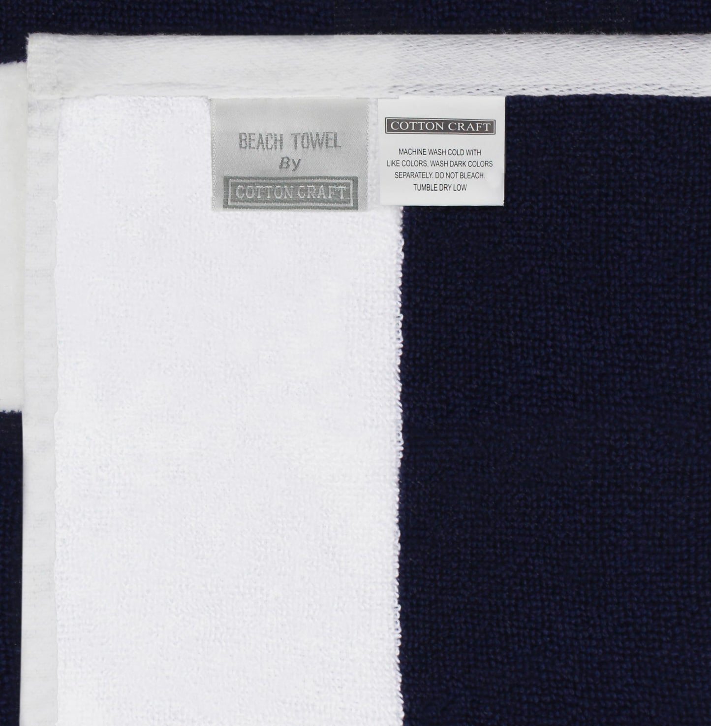 COTTON CRAFT Oversized Beach Towels - Set of 2 - XXL 35x84 The Big Kahuna 7 Foot Extra Large Beach Blanket Towel - Big & Tall - Huge 100% Cotton Velour Soft Luxury Pool Bath Towel - Cabana Stripe Navy