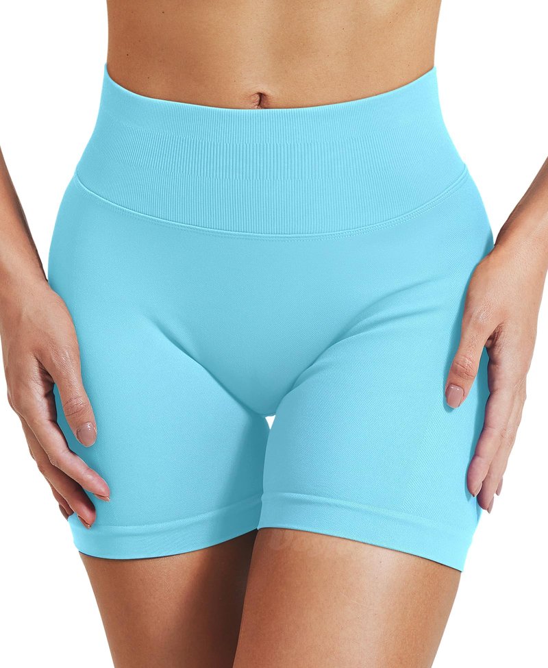 VOYJOY Women Workout Impact Shorts 2.5"/ 3.6"/ 4.5"/ 6" Scrunch Butt Lifting Gym Seamless Booty Biker Shorts Light Blue