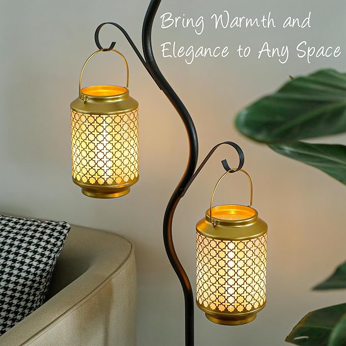 TRIROCKS Set of 2 Battery Operated Lamp 7.5'' High Cordless Decorative Lamp Metal Table Lamps with LED Bulb for Home Living Room Weddings Parties Patio Events Outdoors Indoors Shelf (Gold)