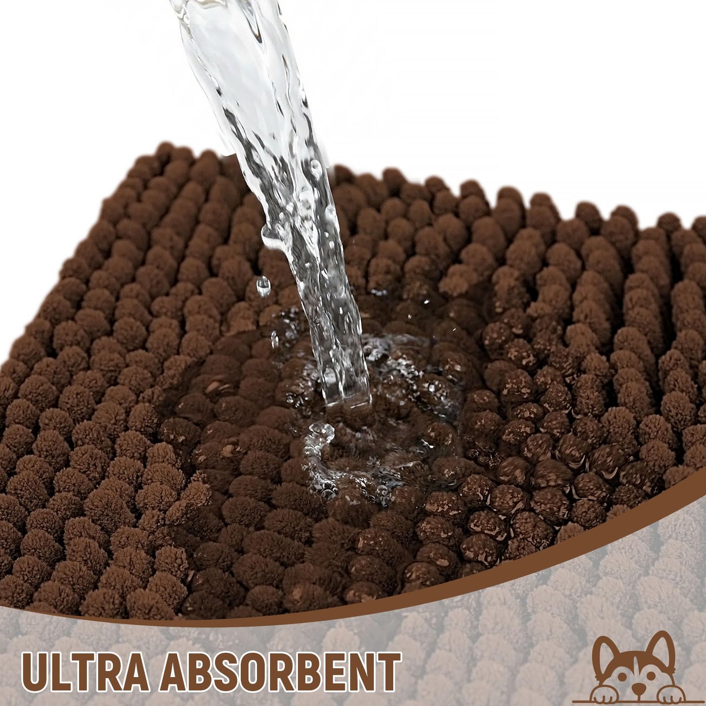 HOMEK Absorbent Dog Door Mat for Muddy Paws, 60" x 36" Chenille Indoor Mats for Entryway, Trap Dirt Front Door Mat Indoor Entrance Washable Non Slip Soft Brown