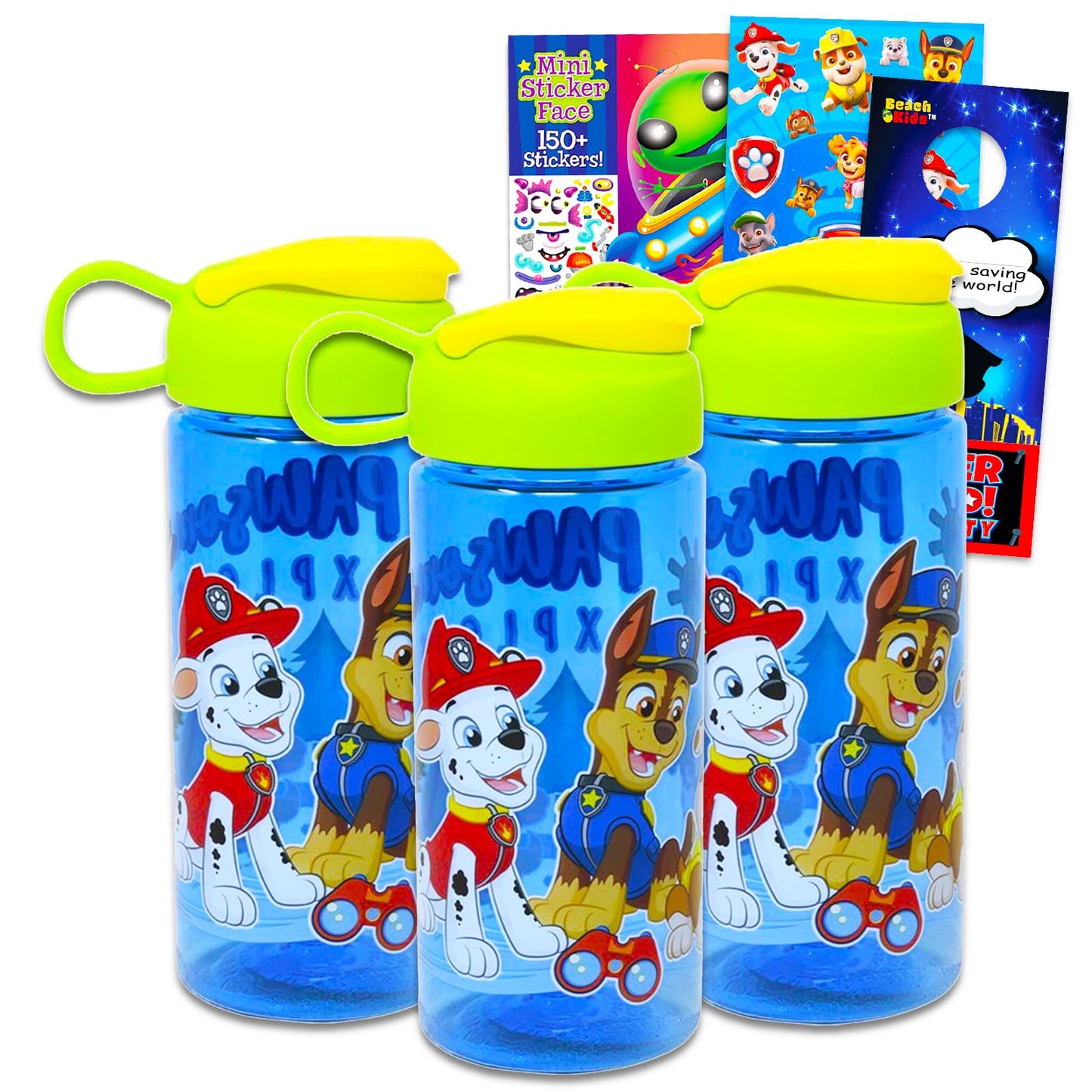 Paw Patrol Water Bottles for Kids - 3 Pc Paw Patrol School Supplies Bundle with 16.5 Oz Paw Patrol Water Bottles Plus Sticker Activity Book, More | Paw Patrol Water Bottle for Boys, Girls