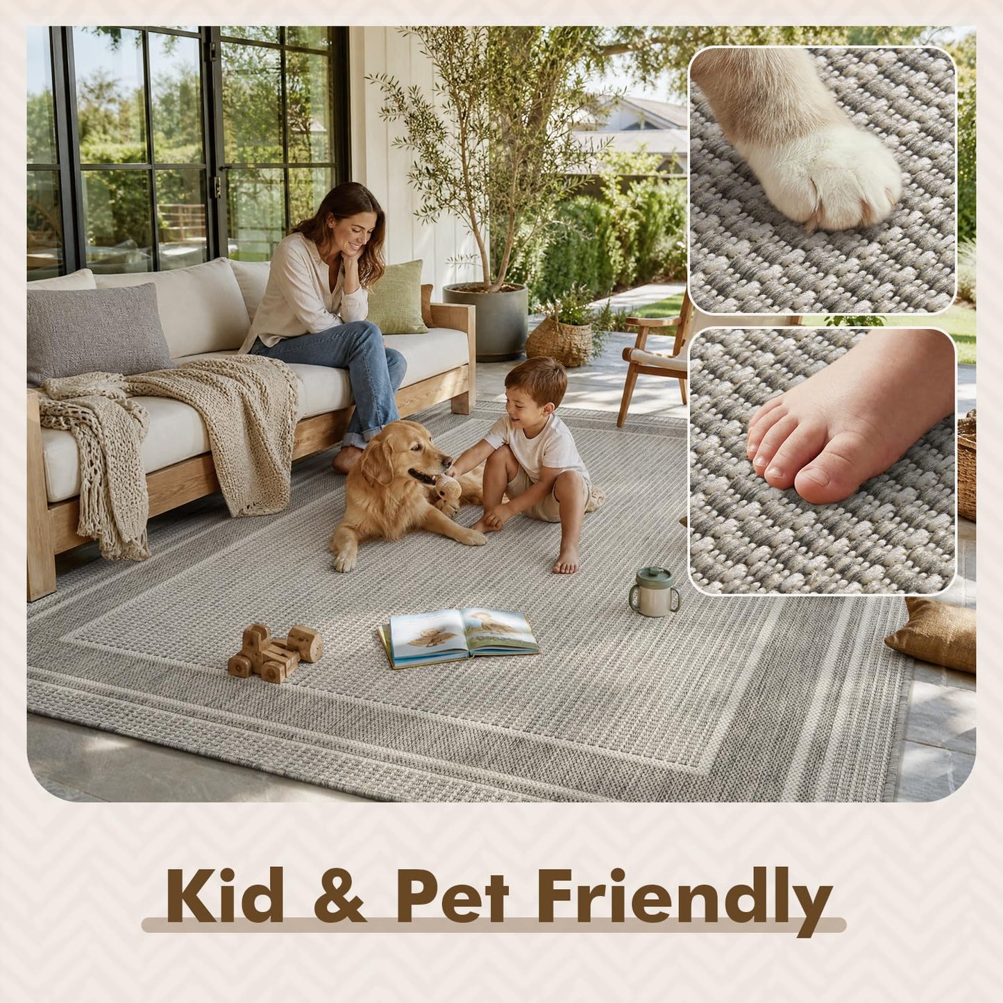 MontVoo-Outdoor Rug-Patio Rug 5x7 ft Polypropylene Indoor Outdoor Rugs Outdoor Carpet for Patio Deck Balcony Porch, Textured Weave, Durable for High Traffic, Fade-Resistant, Modern Silver Grey