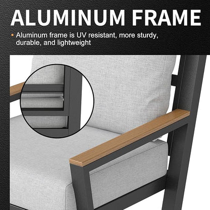 Aluminum Outdoor Sofa,4 Seats Modern Patio Furniture Set,Sectional Sofa Conversation Set with Coffee Table, Upgraded Washable Cushions for Garden Backyard,Grey