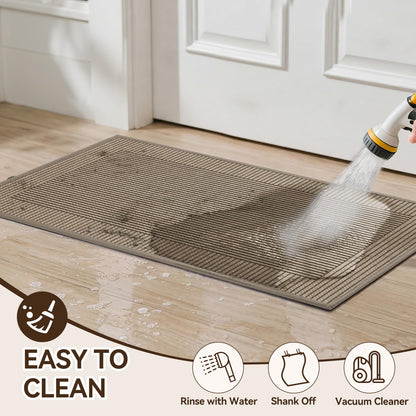 QiCaiJia Door Mat 17"x30", Thin Dirt Trapper Entryway Door Mats Non Slip Washable Doormat, Low-Profile Welcome Mat for Inside Front Backdoor and Entrance