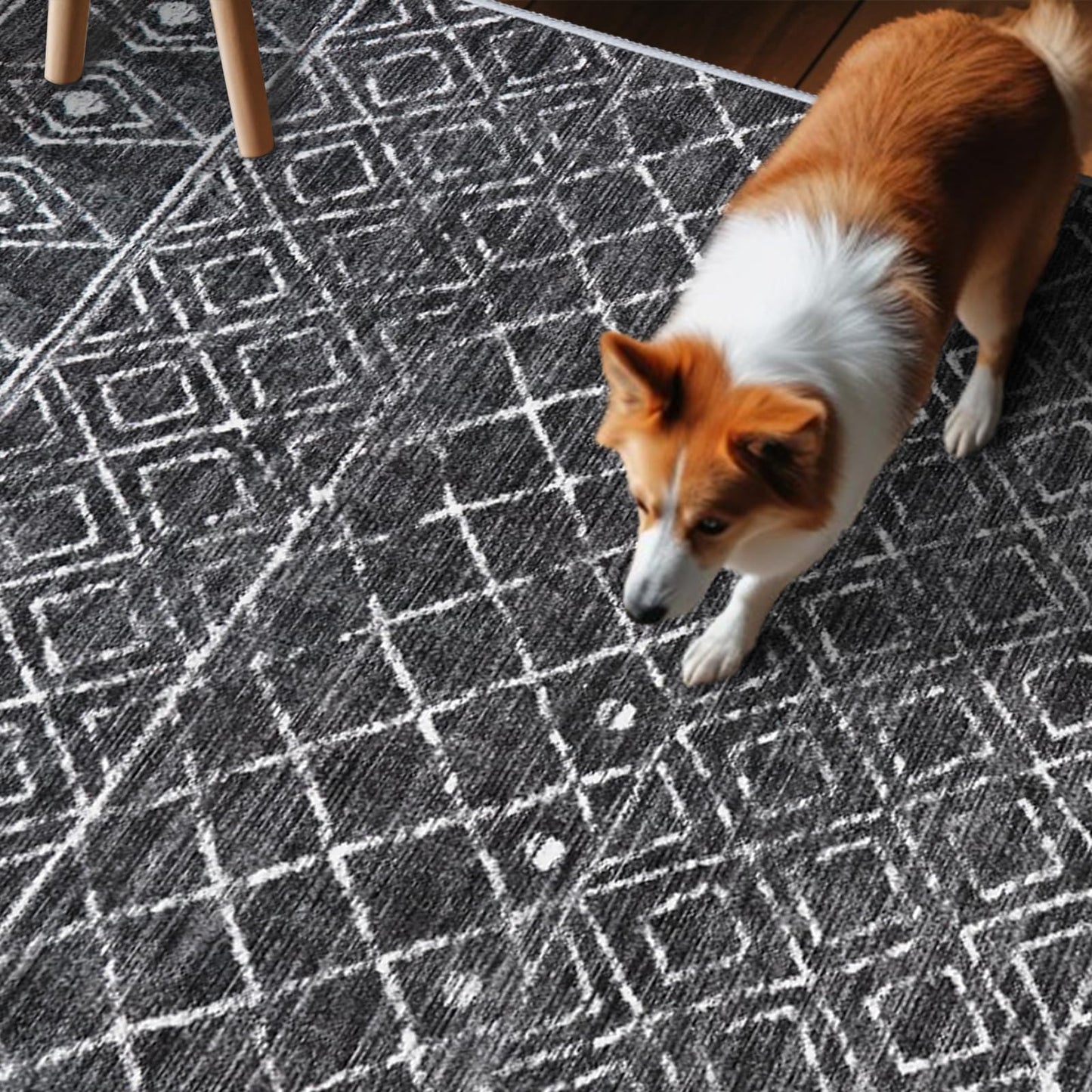 BYYVOO Black Non Slip Moroccan 3x4 Washable Area Rug